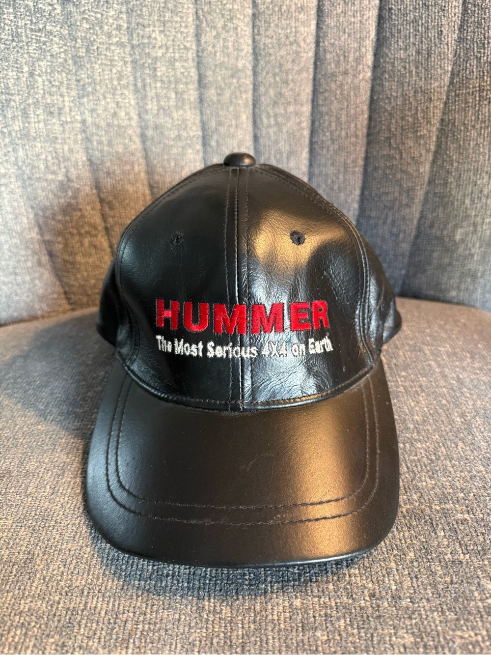 Vintage Hummer Leather Hat Cap Black Red Embroidered Y2K Adjustable A.J.M. EUC